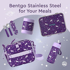 Bentgo Kids Stainless Steel Prints Leak-Resistant Lunch Box - 3-Compartments with Bonus Silicone Container, Durable, Eco-Friendly, Dishwasher Safe, BPA-Free, Ideal for School, Ages 3+ (Unicorn)