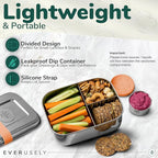 Everusely - Bento Box - Orange, 27oz / 0.8 L - Stainless Steel Lunch Box with Leakproof Condiment Container - 3 Compartment Snack Organizer for On the Go Meals - Freezer & Dishwasher Safe