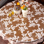 Vinyl Table Cloth Round Clear Table Cover Protector with Block Printed Pattern Oil Spill Proof Farmhouse Rustic Plastic Table Covers for Dining Tables (Scroll Grass, 55 Inches Round)