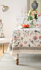 ISAENNE Designer Chinoiserie Linen Floral Long Tablecloth Rectangle,White Wrinkle Resistant Table Cloth,Elegant Decor Tablecloths for Dining Thanksgiving Kitchen Party Christmas,63"*94"-Daffy
