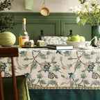 patdrea Designer Green Linen Long Rectangle Tablecloth,Vintage Floral Pattern Breathable Table Cloth,Home Table Cover Decor for Kitchen Dining,Christmas,Thanksgiving,Holiday,Party,63"x94"-Noah