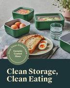 Caraway 13pc Glass Food Storage Container Set - Easy to Store, Non Toxic Lunch Box - with Glass Lids - Includes Storage Organizer - Mist