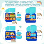 Kids Bento Lunch Box with 8oz Soup Thermo, Kids Leakproof Lunch Food Containers with 4 Compartment,Insulated Hot Food Jar with Lunch Bag for School, Travel (Blue-No lunch bag)