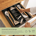 KitchenEdge Adjustable Kitchen Drawer Organizer for Utensils and Junk, Food-Safe Contract Grade with 100% Sustainable Wood, Expandable from 16 to 28 Inches Wide - Black Bamboo