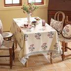 ISAENNE Designer Linen Light Beige Long Table Cloth Rectangle,French Colorful Floral Tablecloth,Stain Resistant Decor Tablecloths for Dining Thanksgiving Christmas Kitchen,63"*102"-Helena E