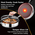 12 Inch Frying Pan Nonstick with Lid, 5.6QT Hybrid Ceramic Deep Saute Pan & Skillet, Tri-Ply Stainless Steel for Even Heat, PFOA/PFOS Free, Induction & Oven Safe