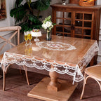 Clear Table Cover Protector Vinyl PVC Square Table Cloth with White Lace Pattern Oil Spill Proof Plastic Tablecloths for Dining Tables Parties Holidays (French Lace, 55 x 55 Inches)