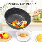 GiPP Nonstick Deep Frying Pan - 11 Inch Saute Pan with Lid Granite Induction Cookware, 4.5Qt Non Stick Woking Pan Skillet, PFOA PFOS APEO Free, Grey