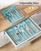 Kitsure Cutlery Drawer Organiser for Kitchen - Adjustable Cutlery Tray for Effortless Utensil Sorting, Versatile Kitchen Storage & Organisation Solution, 13.70" x 1.54" x 10.94"~20.08", Blue