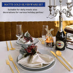 Gold Silverware Set, Stainless Steel Flatware Set for 6, 30-Pieces Cutlery Tableware set Include Spoons And Forks Set, Matte Gold Utensil Set, Stain Finish, Dishwasher Safe.