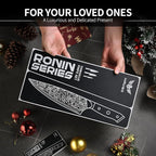 Damascus Knife Set - Haugo 3 PCS Professional Chef Knife Set with Japanese VG10 Steel Core - Ultra Sharp Kitchen Knives and Full Tang G10 Handle - Ronin Series - Gift Box
