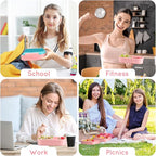 Lunch Box Kid Adult Bento Box, 4-Compartment Food Lunch Containers with Fork & Spoon, BPA Free, Leak-Proof Bento-Style Lunch Box for Work School, Microwave & Dishwasher Safe (Candy)