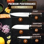 Cutluxe 3-Piece Chef Knife Set – Ultra Sharp Japanese Kitchen Knives, High Carbon Stainless Steel Blades, Full Tang Pakkawood Handles – Shinobi Series