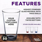 Custom Libbey Pint Glass 16 oz. Set of 50, Personalized Bulk Pack - Beer Glasses, Heavy Duty Drinkware - Black
