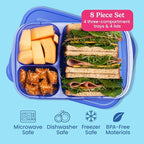Bentgo Easyboxes - Original Stackable Lunch Boxes - Reusable 3-Compartment Food Containers for Kids and Adults - Bento Lunch Box for Meal Prep, School, & Work - BPA Free, Set of 4 (Jewel Brights)