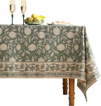 ISAENNE Designer Grayish Green Linen Long Rectangle Tablecloth,Floral Stain Resistant Table Cloth,Fall Vintage Decor Tablecloths for Dining Thanksgiving Kitchen Party,63"*94"-Andrew A