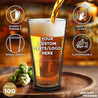 Custom Spiral Pint Glass 16 oz. Set of 100, Personalized Bulk Pack - Beer Glasses, Heavy Duty Drinkware - Black