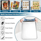 E-far Baking Sheet with Wire Rack (2 Pans + 2 Racks), Large Stainless Steel Cookie Sheets Pan & Cooling Rack for Baking Cookies Cake, Non Toxic & Heavy Duty, Oven & Dishwasher Safe, 18 x 13 x 1 Inch