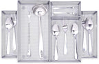 WuGeShop Mesh Silverware Tray Drawer Organizer, Kitchen Utensils Flatware with Anti-slip Mats, Silverware Storage Cutlery Tray for Knives Fork Spoon (5 Separate Compartments, Silver)
