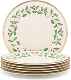 Lenox Holiday 6-Piece Dinner Plates Dinnerware Set, Service For 6, Porcelain, Dishwasher Safe, Round Plates Set, Holiday Red & Green, Perfect for Gatherings, Christmas Dinnerware (Ivory, 6 Piece)