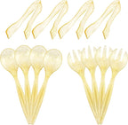 Supernal 72 pcs Plastic Serving Utensils, Gold Plastic Silverware, 24 Serving Spoons 10",24 Serving Forks 10",24 Tongs 6.3", Perfect for Birthday,Party,Wedding