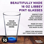 Custom Libbey Pint Glass 16 oz. Set of 10, Personalized Bulk Pack - Beer Glasses, Heavy Duty Drinkware - Blue