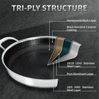 Hybrid Nonstick Skillet with Lid 13 Inch, Stainless Steel Paella Pan with Two Handles Multi-Functional Pan Dishwasher and Oven Safe