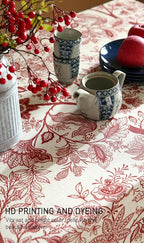 ISAENNE Designer French Linen Extra Long Rectangle Tablecloth,Red Floral Washable Indoor Table Cloth,Durable Home Decor Tablecloths for Dining Thanksgiving Kitchen Party,67"*118"-Ruyi A