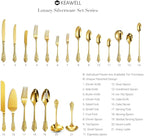 KEAWELL Luxury 20 Pieces 18/10 Stainless Steel Flatware set, Service for 4, silver plated with gold accents, Fine Silverware set and Dishwasher Safe (Gold)