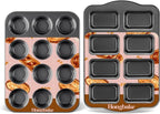 HONGBAKE Nonstick Muffin Pan 12 Cup and Mini Loaf Pans 8 Cavity, Cupcake Tin for Baking and Small Banana Bread Tray - Grey