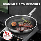 Non Stick Frying Pans Set with 2 Lid, Hybrid Pans Set Nonstick (8+10+12inch),Skillets for cooking, PFOA Free Stainless Steel Kitchen set, Dishwasher and Oven-Safe Cookware Sets