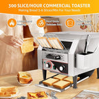 WICHEMI Commercial Toaster 300 Slices/Hour Commercial Conveyor Toaster Electric Stainless Steel Heavy Duty Toasters for Restaurant Bun Bagel Bread, 2200W