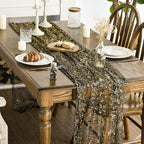Artoid Mode 3Pcs Black Gold Gauze Table Runner 120 Inch 10FT, Glitter Metallic Foil Sheer Dining Wedding Anniversary Holiday Birthday Table Decor for Home Party