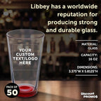 Custom Libbey Pint Glass 16 oz. Set of 50, Personalized Bulk Pack - Beer Glasses, Heavy Duty Drinkware - Red