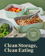 Caraway 3pc Glass Food Storage Set – 10 Cup, 6.6 Cup, & 4.4 Cup Food Containers - Ceramic Coated - Non Toxic Non Stick Lunch Box with Glass Lids - Dishwasher, Oven, & Microwave Safe - Navy