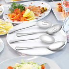 LIANYU 12-Piece Large Serving Utensils Set, Include 9.8 Inch Slotted Spoons and Forks, 9.4 Inch Tongs, Stainless Steel Hostess Serving Flatware Set for Catering Party, Dishwasher Safe