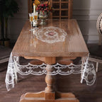 Clear Table Cover Protector Plastic Vinyl Table Cloth with White Lace Pattern Oil Spill Proof Plastic Tablecloths for Dining Tables Parties Holidays (French Lace, 60 x 120 Inches)