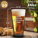 Custom Spiral Pint Glass 16 oz. Set of 50, Personalized Bulk Pack - Beer Glasses, Heavy Duty Drinkware - Blue