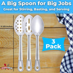 Super Strong, Ergonomic 11 in Serving Spoon 9 Pk. Big, Stainless Steel Spoons for Cooking, Baking, Stirring and Basting. Best Kitchen Flatware for Buffet and Banquet Service in Restaurants and at Home