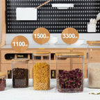 122oz Airtight Glass Square Storage Canister with Bamboo Lid Set of 1 (3600ml) Gallon Glass Jars Large Kitchen Canister for Sugar, Flour, Cookies and Coffee beans (‎with Black Lable)