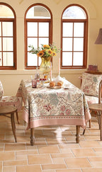 patdrea Designer Pink Linen Table Cloth for Rectangle Table,Vintage Floral with Birds Pattern Decorative Tablcloth,French Table Cover for Kitchen Dining,Thanksgiving,Christmas,63"x102"-Kulom a