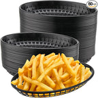 60 Pack 9x5.7x1.6 Inch Black Plastic Fast Food Baskets, Restaurant Serving Basket, Oval Fast Food Serving Baskets for Picnic, Chicken, Burgers and Fries