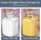 1.5 Gallon Glass Jar with Airtight Lid, Square Wide Mouth Mason Jars with Stainless Steel Handle, Large Glass Storage Containers for Canning, Flour, Sugar, Fermentation, Rice, Pickled Eggs