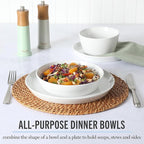 Martha Stewart Selma Chip & Scratch Resistant Dinnerware Set – White Plates and Bowls, Durable Dishwasher and Microwave Safe Dishes Set for Everyday Use
