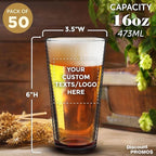 Custom Spiral Pint Glass 16 oz. Set of 50, Personalized Bulk Pack - Beer Glasses, Heavy Duty Drinkware - Red