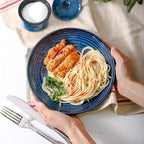 Hasense Pasta Bowls Set of 2, 8.7 Inch Ceramic Salad Serving Bowls for Kitchen, 32 Ounce Shallow Bowls for Pasta Soup Salad Dinner, Microwave Dishwasher Safe, Navy Blue