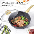 GiPP Nonstick Deep Frying Pan - 11 Inch Saute Pan with Lid Granite Induction Cookware, 4.5Qt Non Stick Woking Pan Skillet, PFOA PFOS APEO Free, Grey