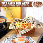 1400 Pcs 12 x 12 Inch Deli Wax Paper Sheets Grease Resistant Tray Basket Liners Newsprint Paper Water and Grease Proof Sandwich Wrapping Square Hot Dog Wrappers for Food Baking (Brown,White)
