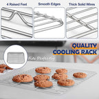 10.4 Inch Baking Sheet Pan with Rack Set, Joyfair Stainless Steel Toaster Oven Pans Tray & Cooling Racks for Cookie/Jelly Roll/Bacon/Meat, Commercial Metal & Rust-free, Dishwasher Safe