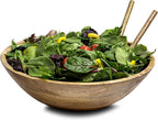 Extra Large Wooden Salad Bowl Set - 1/2" Thick Mango Wood Serving Bowl with Utensils, Wooden Mixing Bowls, Decorative Kitchen Dinnerware for Popcorn, Pasta, & Chips, Dishes - 15 Inch